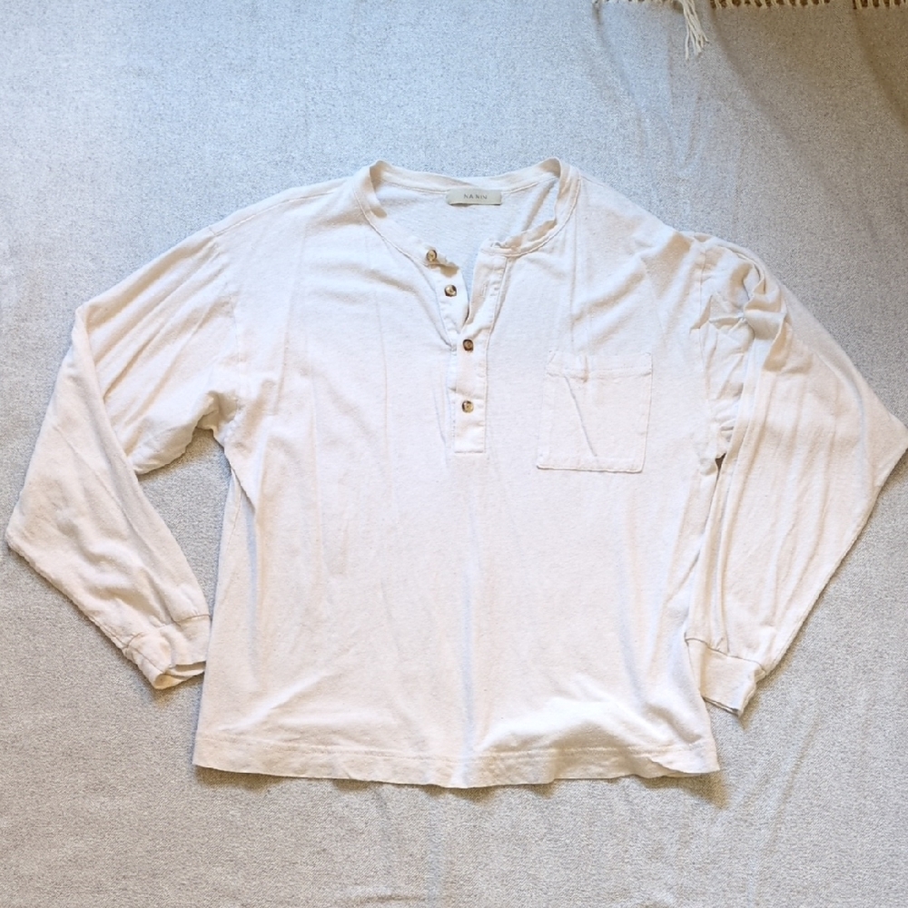 Na Nin Hemp And Cotton Long Sleeve Henley Shirt (Size 2- Medium)